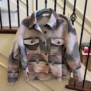 Willow Aztec Patterned Utility Jacket - Gray and Pink Size Small